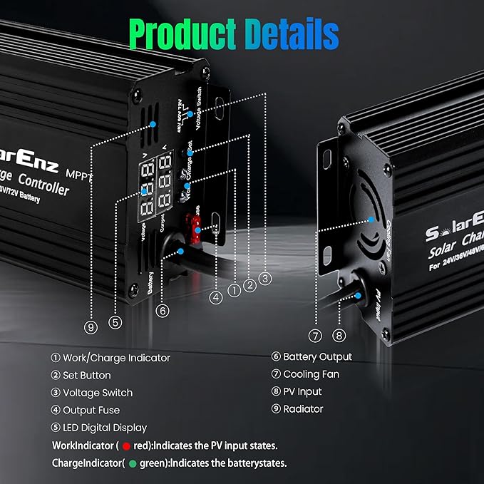 12A Boost MPPT Solar Charge Controller Solar Panel Regulator for24V/36V/48V /60V/72V Lead-Acid, LiFePO4, Gel, Flooded Batteries etc in Golf Cart,eBike,Club Car, Scooterand Solar System