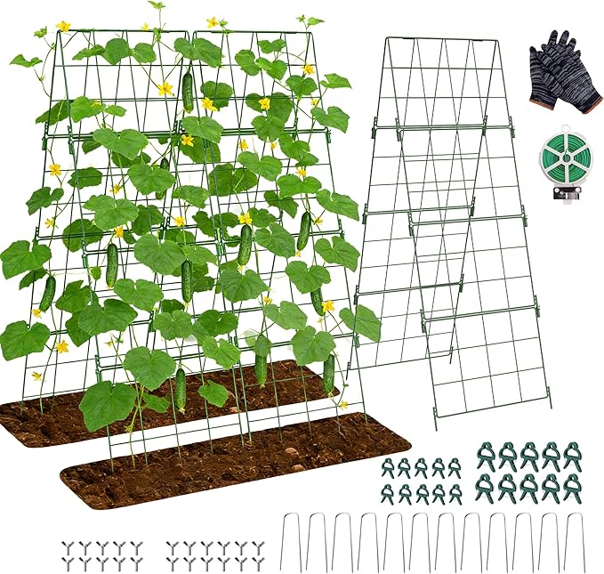 Heavy Duty Adjustable A-Frame Trellis for Climbing Plants,48"x16", Rust-Proof Metal Garden Trellis with Dense Grid, Ideal for Raised Beds, Cucumbers, Tomatoes, Beans, and Outdoor Vines (2 Pcs)