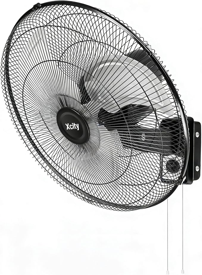 Xcity 20" Industrial Wall Mount Fan with Pull Cord, 90° Oscillating Shop Fan, 3-Speed High Velocity Airflow, Max 4650 CFM, Heavy Duty Metal for Garage, Workshop, Barn, Commercial, ETL Listed