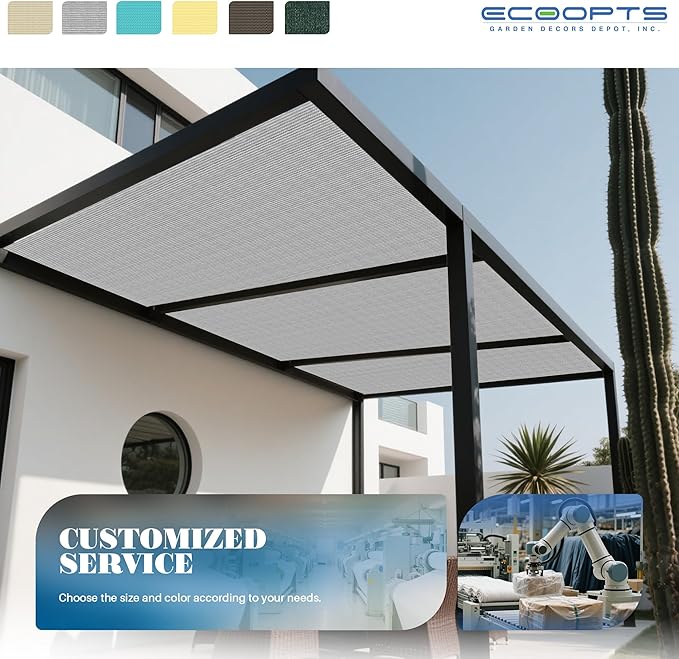 ECOOPTS 6'x32' Sun Shade Roll, Sun Shade UV Blockage Cover for Outdoor Backyard Patio Pergola Greenhouse Plants (Light Gray)