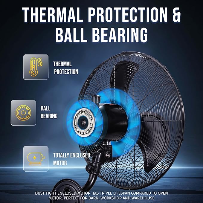 Tornado 20 Inch Pro Series High Velocity Waterproof Outdoor Wall Mount Fan, Oscillating Industrial, Commercial & Residential Fan, 3-Speed, 5250 CFM, 1550 RPM, 1/7 HP, 6.6 FT Cord, UL Listed