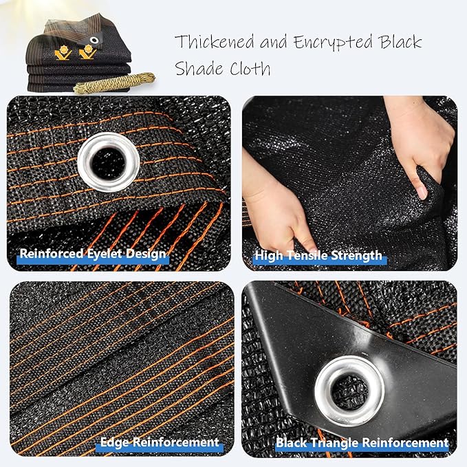 AHWEKR 90% Shading Rate 17ft x 40ft Black Shade Cloth,UV Resistant Durable Mesh Tarp with Grommets&Reinforced Edges, Shade Net Using for Plants Cover, Greenhouse, Dog Kennel, Patio, Chicken House