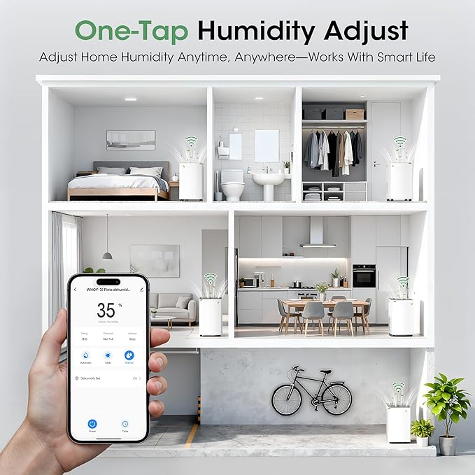 2500 sq.ft Dehumidifier for Basement, Smart APP WiFi Control,35 Pint Dehumidifiers for Home with Drain Hose, 24H Timer & Child Lock, Quiet & Eco, Ideal for Large Rooms, Bathroom, Bedroom，Pure white