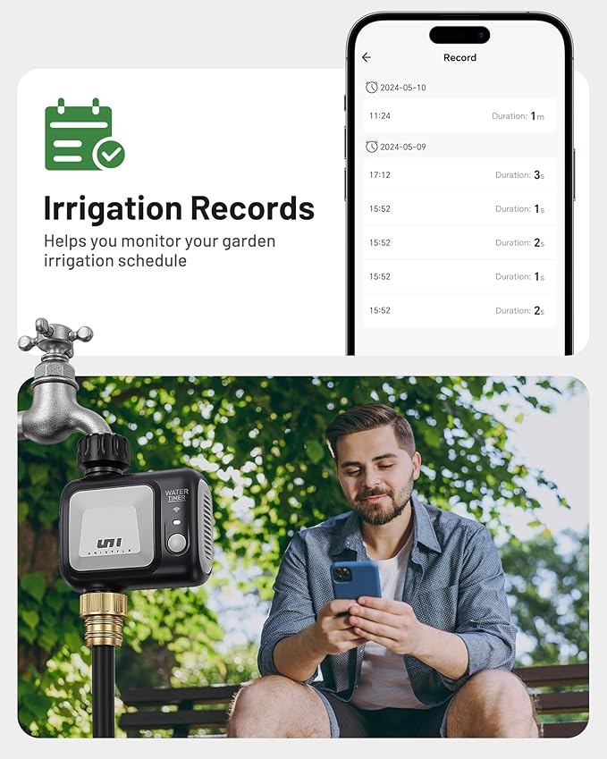 WiFi Sprinkler Timer, Unistyle Programmable Smart Water Timers, WiFi Irrigation Controller with Rain Delay, Auto Mode Manual Mode, Outdoor Hose Timer for Patio Lawns, Yards and Garden