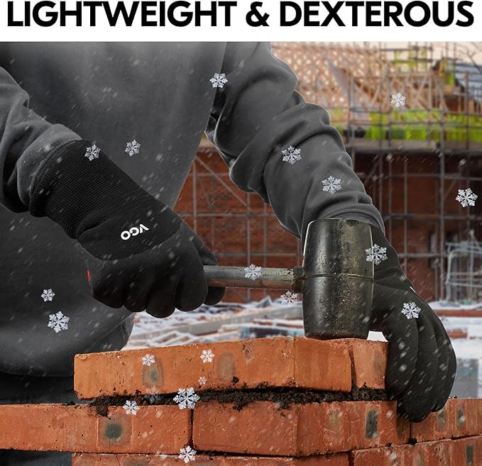 Vgo... 2-Pairs Freezer Winter Work Gloves, Double Lining Rubber Latex Coated for Outdoor Heavy Duty Work (Size L, Black, RB6032)
