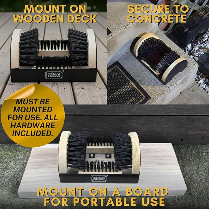 Heavy Duty Boot Brush Cleaner Outdoor Floor Mount or Portable Commercial Boot Scraper/Scrubber with Hardware, Wood