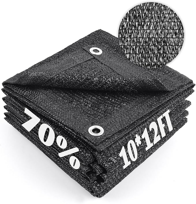 Cool Area 70% Sun Shade Cloth Mesh Tarp with Grommets for Plant Cover 10x12ft Patio Canopy Garden Pergola Greenhouse Car Barn Kennel Black