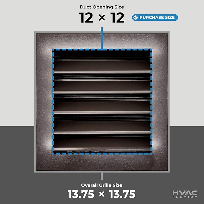 12"w X 12"h Aluminum Exterior Vent for Walls & Crawlspace - Rain & Waterproof Air Vent with Screen Mesh - HVAC Grille - Brown [Outer Dimensions 13.5”w x 13.5”h]