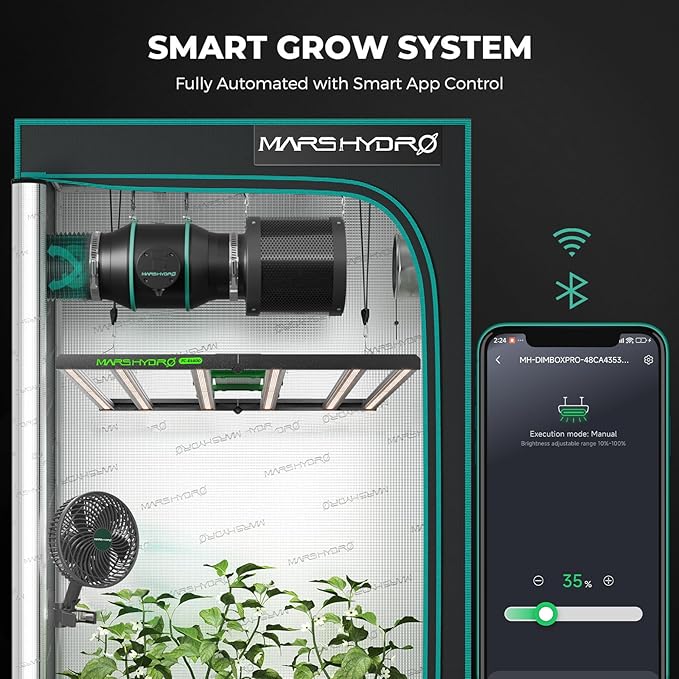 Mars Hydro 4x4 Smart Grow Tent Kit Complete System with WiFi-Integrated Controller 43,480W FC-E4800 Dimmable Light 2646Pcs LED,48"x48"x80" 1680D High Reflective Mylar,6inch Automatic Ventilation Kit
