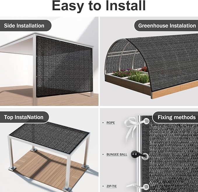 SUNNY GUARD 85-95% Sun Shade Cloth, 6 x 8 FT Black HDPE Mesh – Breathable Garden Shade Cover for Plants, Vegetables, Greenhouse, Patio, Chicken Coop & Dog Kennel