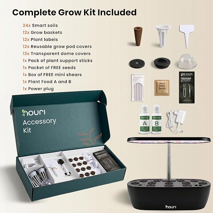 Nouri Hydroponics Growing System, 12 pod Smart Indoor Herb Garden Kit with LED Grow Lights, Hydroponic Herb Garden Indoor for Plant Lovers, Gardeners, Kitchen, Tomato Seeds Included