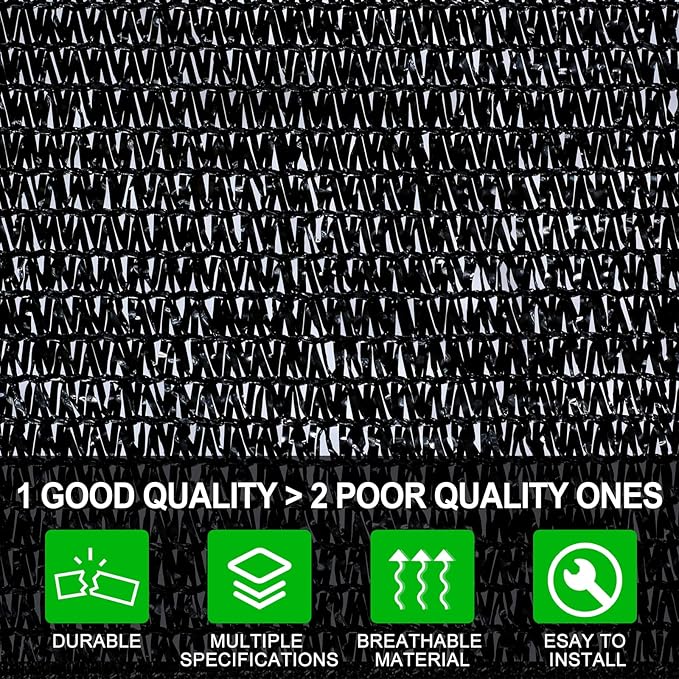 Agfabric 50% Shade Cloth 12 X 20ft Sun Shade Fabric Sunblock Shade Cloth Cover with Clips for Plants, Black