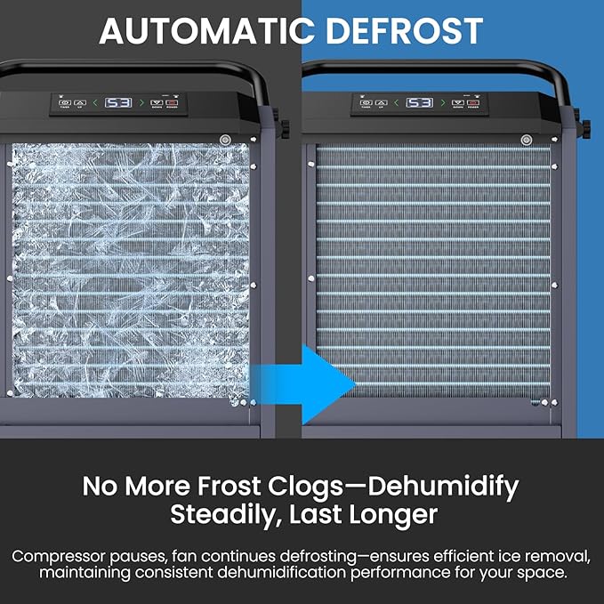 Commercial Dehumidifier,Grey Industrial Dehumidifier 320 Pint for 8,000 Sq.Ft Basement Warehouse Construction, Large Heavy Duty Commercial Grade Dehumidifiers with Drain Hose, Auto Defrost,Restart