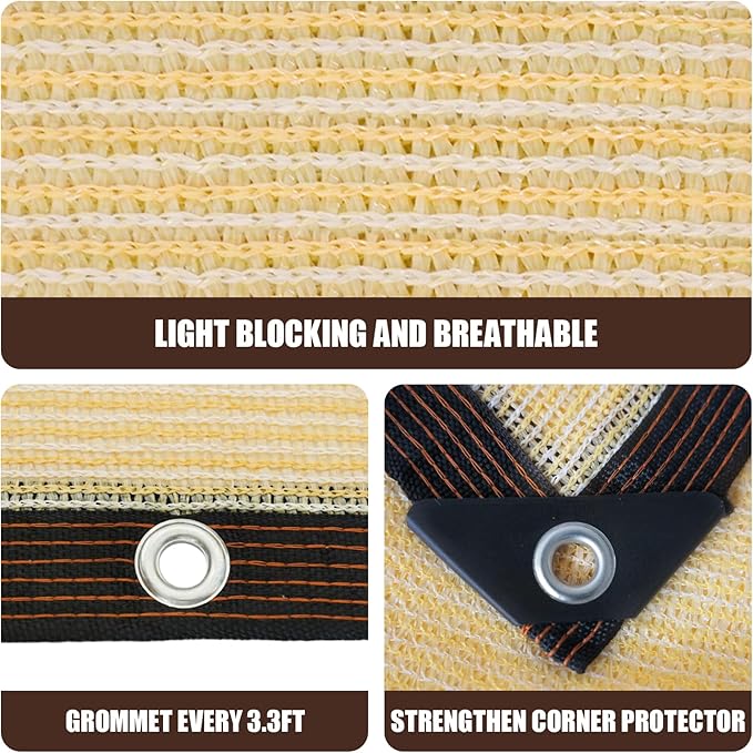 90% Sun Shade Cloth for Garden, 6.5 * 10FT Heavy Duty Shade Tarp with Grommets & Reinforced Edges - UV Resistant Sunblock Net for Patio, Backyard, Greenhouse, Kennel, Pergola, Yellow