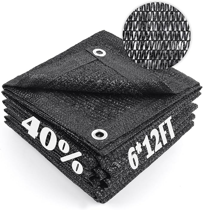 Cool Area 40% Sun Shade Cloth Mesh Tarp with Grommets for Plant Cover 6x12ft Patio Canopy Garden Pergola Greenhouse Car Barn Kennel Black