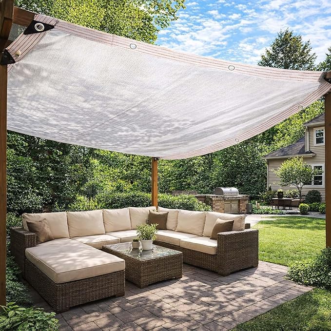 50% White Shade Cloth for Garden, Heavy Duty Sunblock Shade Net with Grommets, Breathable HDPE Mesh Tarp Fence Privacy Screen Sun Shade Cover for Greenhouse Patio Plant Chicken Coop(8x49ft)