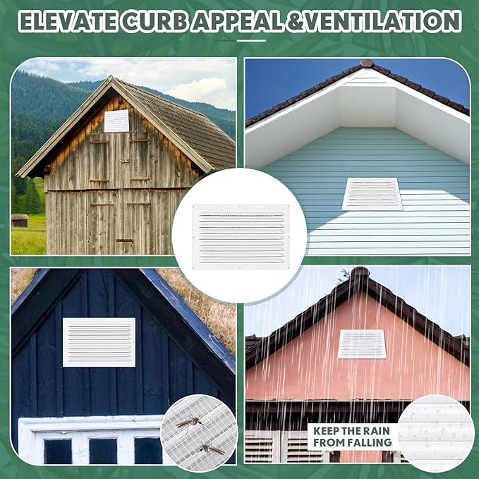 2 Pcs 12 x 8 Inch Aluminum Gable Vents Attic Vents Metal Gable Wall Shed Vent with Screw and Screen Mesh, Square Return Louver Grille for Ventilation Exterior Door House Attic Garage Ceiling