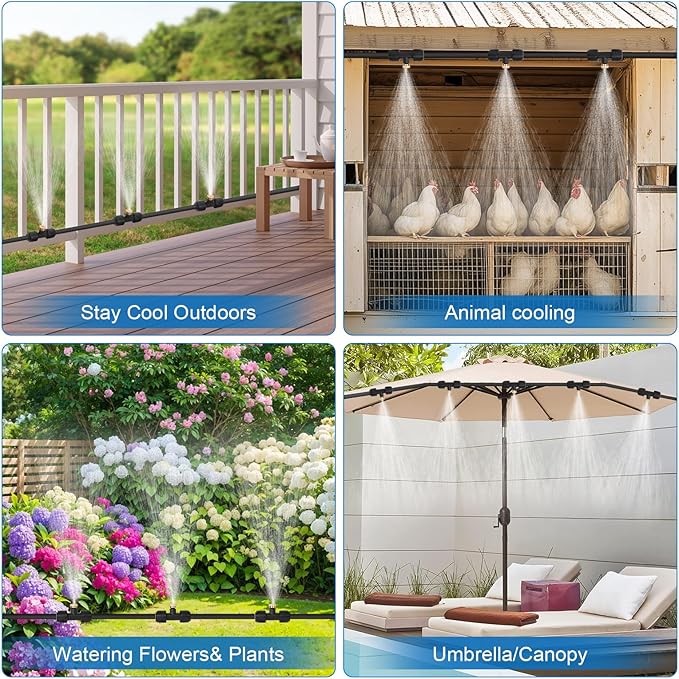 50ft/15M Misters for Outside Patio with Water Filter Misting Systems Pre-Assembled 15 Brass Mist Nozzles, Installation-Free Outdoor Misting Cooling System for Garden Waterpark Greenhouse