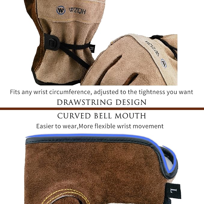WZQH Leather Work Gloves for Men or Women. Small Glove for Gardening, Tig/Mig Welding, Construction, Chainsaw, Farm, Ranch, etc. Cowhide, Cotton Lined, Utility, Firm Grip, Durable. Coffee-grey S