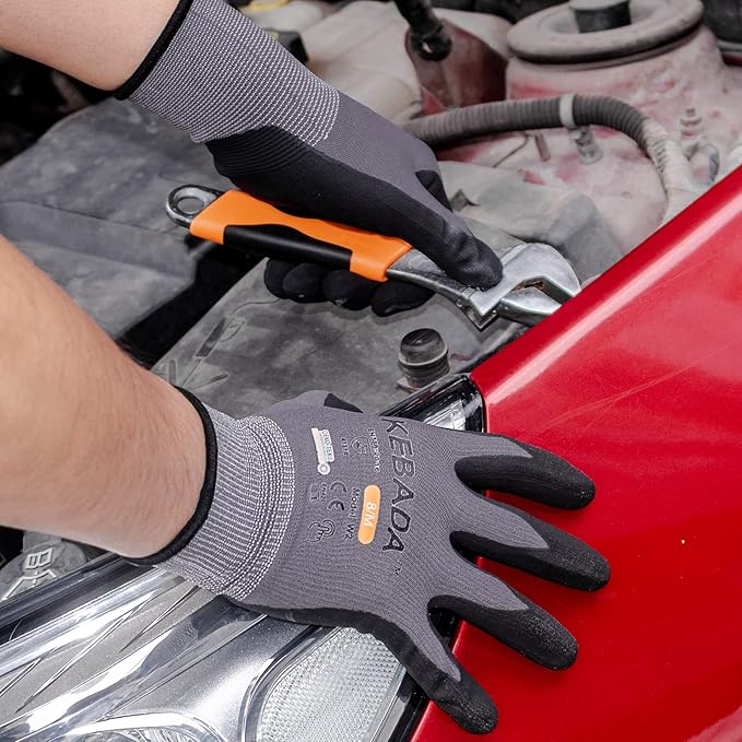 Kebada W2-1 Pairs Safety Work Gloves MicroFoam Nitrile Coated, Breathable & Full Touchscreen Seamless Knit Nylon Gloves for Precision Work, Automotive Tech & Logistics, X-Large