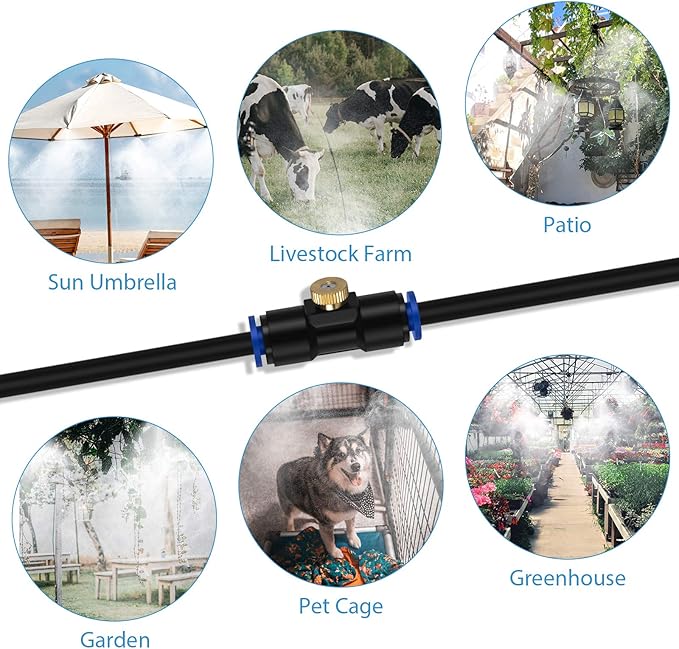 lifeegrn Misters for Outside Patio, Outdoor Misting System for Patio, 60 FT Misting Line+15 Mist Nozzles+3/4" Brass Adapter, Outdoor Mister System for Patio Garden Trampoline Greenhouse