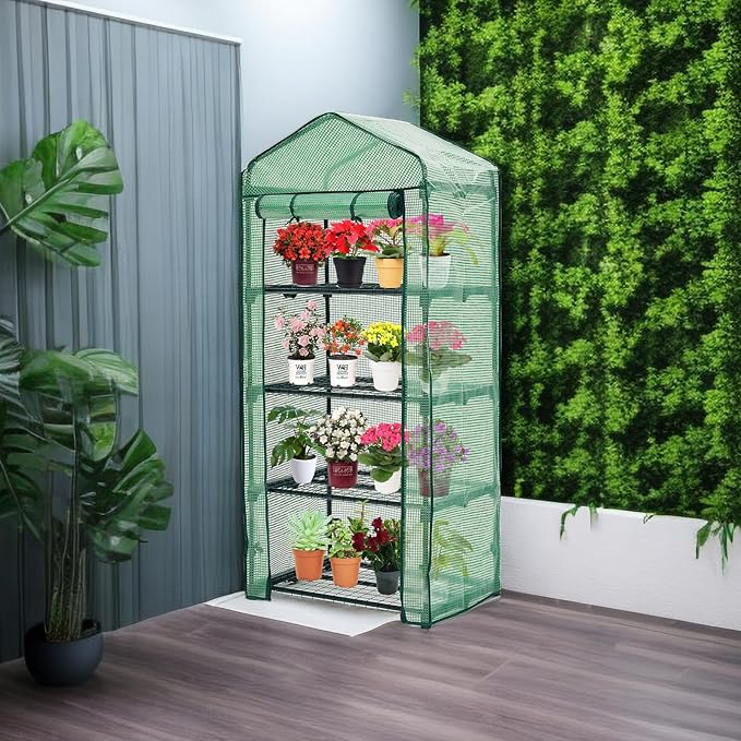 Purlyu Mini Greenhouse for Indoor Outdoor,Plant Green House 4-Tier Rack Stand Portable Greenhouses with Durable PE Cover for Seedling, 2.5x1.6x5.2 FT Ideal Gardening Gifts for Women Men(PLGH704G)