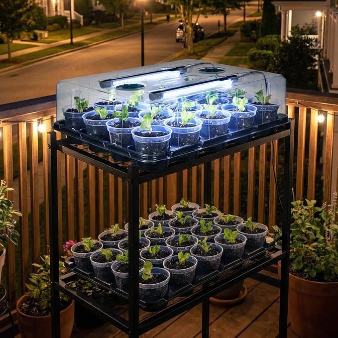 homenote 3 Inch Seed Starter Trays 2 Pack,20-Cell Seedling Starter Trays with Grow Light/Humidity Dome/3" Nursery Pots 40 Pcs,Planting Trays for Seedling,Plastic Germination Kit for Growing
