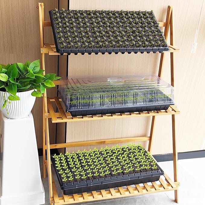 RooTrimmer 10Pcs 128 Cell Seed Starter Trays, Thick Durable Nursery 128 Cell Plug Tray Seedling Flat Plastic Shallow Tray for TD538 1020 Trays (21.26", 11.02", Deep 1.89"), GGBQ128