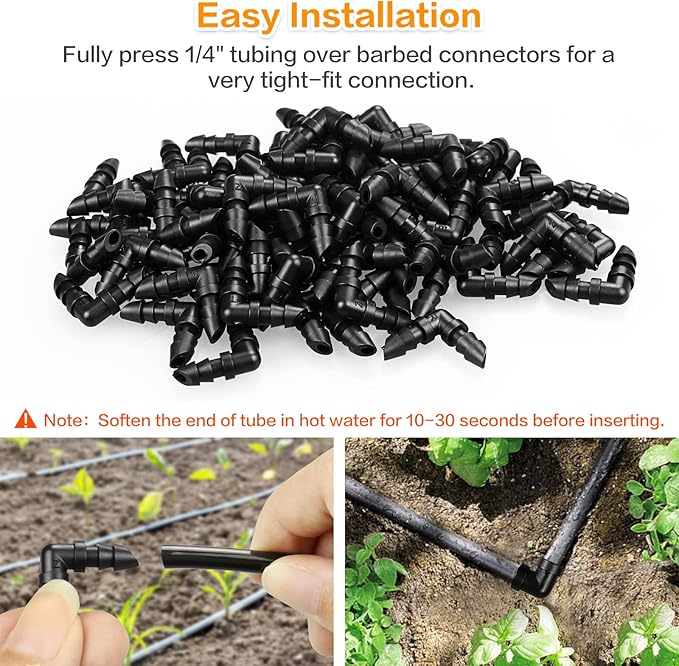 Gardrip Drip Irrigation Elbow Fittings：50 Pieces Barbed Elbow Irrigation Parts with Sharp End Fits for 1/4 Inch Irrigation Tubing Drip Line Elbow Connectors for Garden Lawn Irrigation System