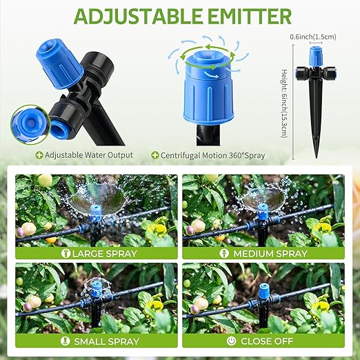 HIRALIY 15 Piece Quick-Connect Drip Irrigation Emitters for Drip Irrigation Kit Series 1/4'' Tubing, Vortex Adjustable Water Flow Dripper with Stake