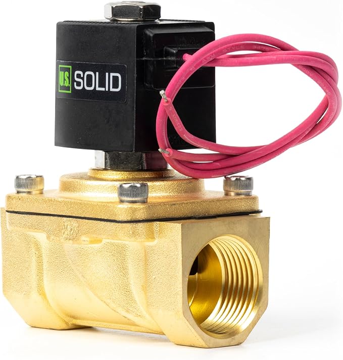 U.S. Solid 1" Brass Solenoid Valve - 110V AC Normally Closed Electric Solenoid Valve with Viton Seal, Lead Wire Type