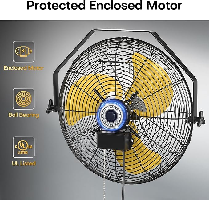 VINICAYA 18 Inch Industrial Wall Fan, 4800 CFM Metal Wall Mount Fans with Poweful Motor, 3 Speed, Heavy Duty Fan Indoor for Covered Patio, Greenhouse, Gazebo, and Garage, UL Listed
