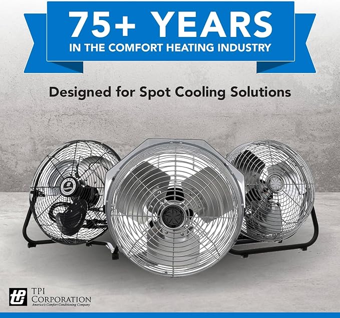 TPI Corporation CACU-24-P, 24-Inch High-Velocity Non-Oscillating Pedestal Mount Fan for Commercial & Industrial, Garage, Gym, Outdoor, Patio, 120 Volt
