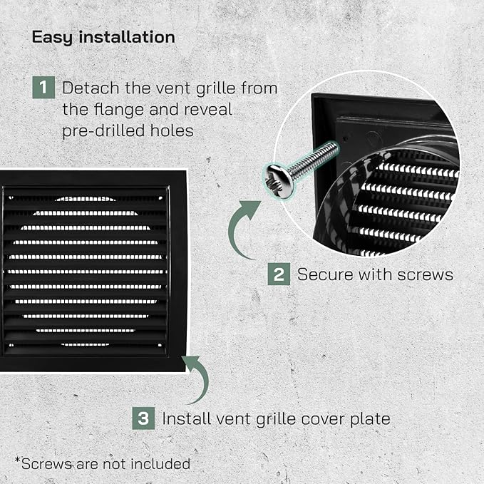 Vent Systems 4” Inch Black Plastic Exterior Vent Hood Cap – Heavy-Duty Louvered Cover with Protective Mesh Screen – HVAC Exhaust Grille for Home Office Garage Outdoor Wall Applications