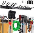 96 Inch Wall Mount Garden Tool Organizer with 22 PCS Adjustable Garden Tool Hanger Rack for Garage Storage, Max Load 960lbs, Black Iron, 96 x 1 x 4 Inches