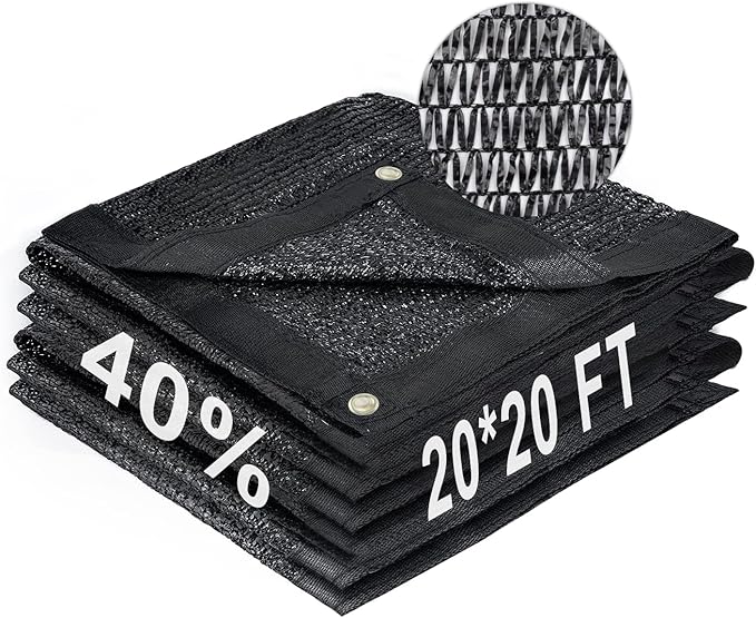 LOVE STORY 20x20FT 40% Black Shade Cloth Sun Shade Net with Grommets Sunblock Net Mesh Tarp for Garden,Plants Cover,Greenhouse and Patio
