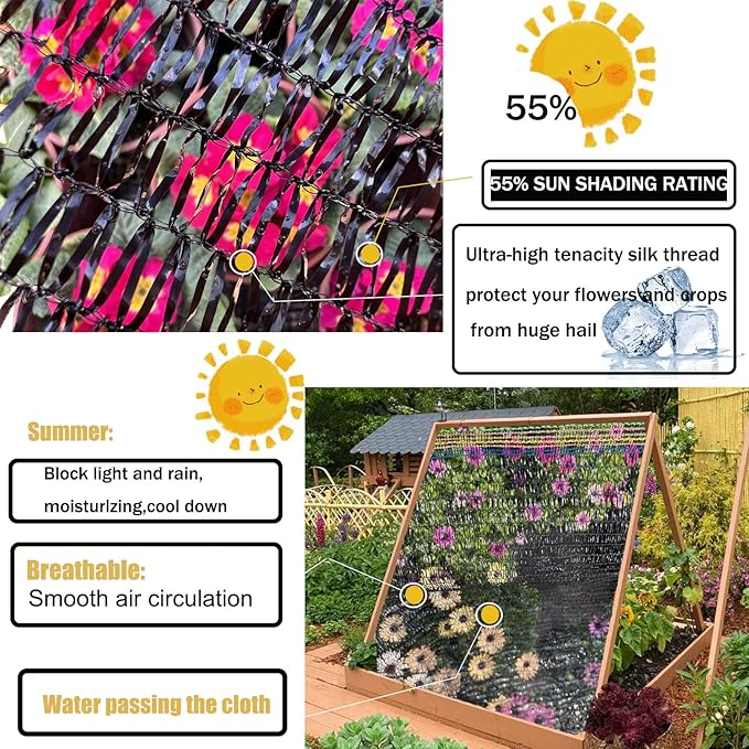 55% Sunblock Shade Cloth Cover Mesh UV Resistant Net for Garden Flower Plant Greenhouse, Black (6 x 12 FT)