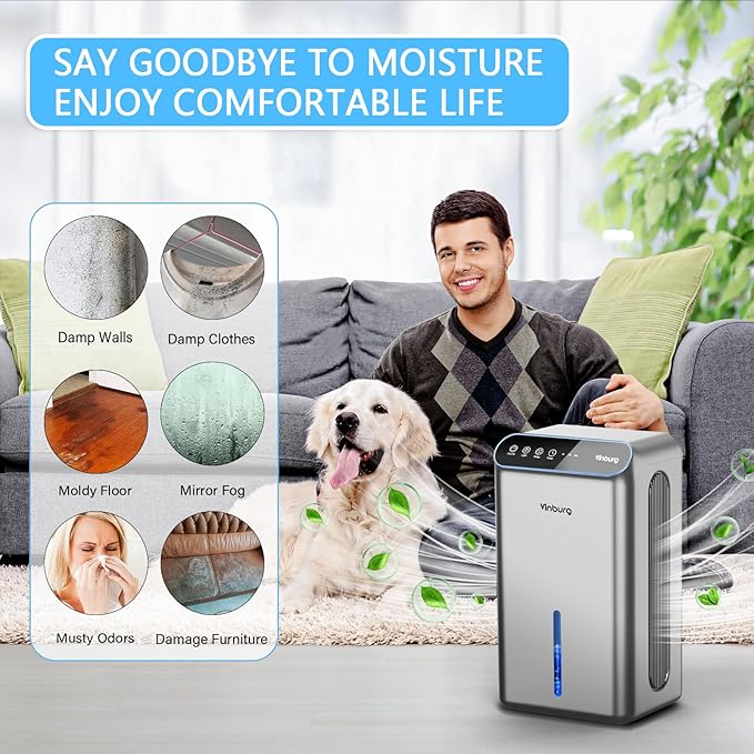 Dehumidifier for Home 1000 sq.ft - Small Quiet Dehumidifier with Auto Shut Off, Aromatherapy, 3 Gear Timer, Sleep Mode, 7-Color LED Light, Drain Hose for Bedroom, Bathroom, Basement, RV(Matte Silver)