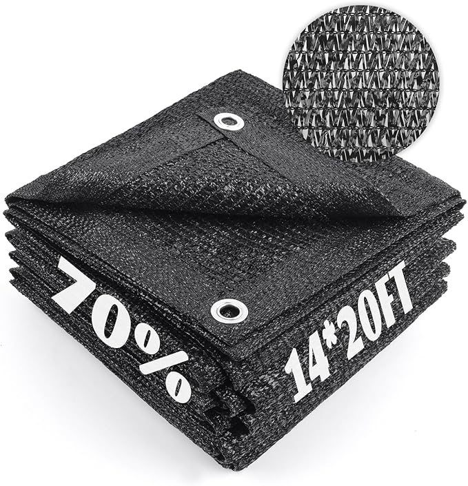 Cool Area 70% Sun Shade Cloth Mesh Tarp with Grommets for Plant Cover 14x20ft Patio Canopy Garden Pergola Greenhouse Car Barn Kennel Black