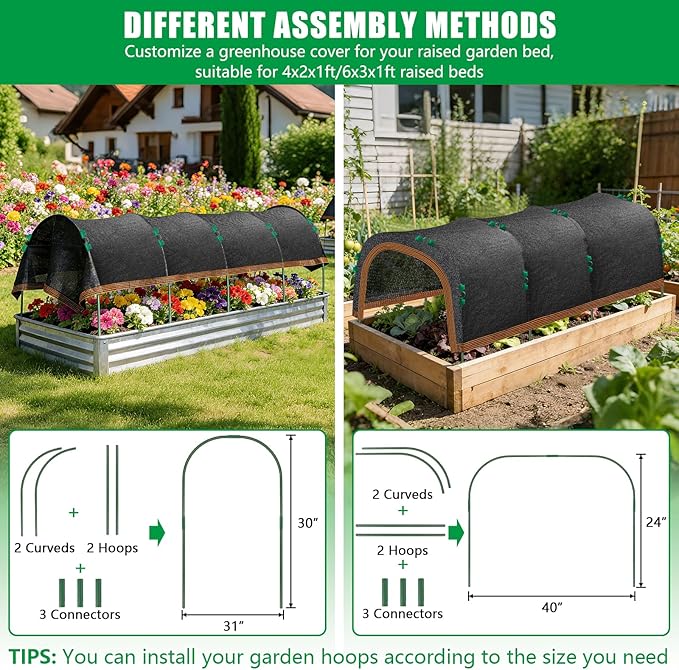 2 Pack 79"x40" Garden Shade Kit, 70% Garden Sun Shade Cloth with Hoops for Plants Heat Protection, Raised Garden Bed Shade Cover Plant Sun Shade for Outdoor Plants Vegetables