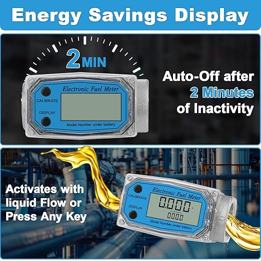 1" Digital Turbine Fuel Flow Meter, 2.6-26 GPM with 3/4" Adapters for Diesel, Gasoline, Oil & Water - Supports GPM, GPH, L, m³