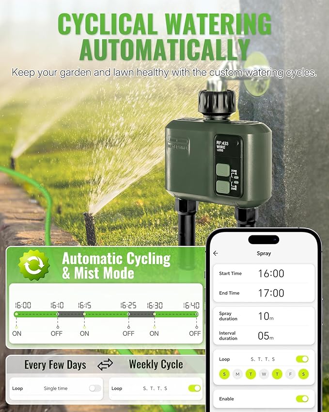 WiFi Water Timer for Garden Hose, Sprinkler Timer 2 Zone, Smart Lawn Watering System with WiFi Irrigation Controller, Voice Control, Automatic Irrigation/Rain Delay/Manual Watering D32WT06