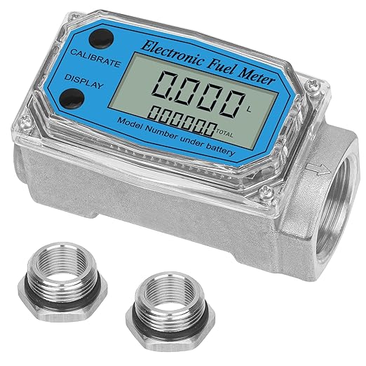 1" Digital Turbine Fuel Flow Meter, 2.6-26 GPM with 3/4" Adapters for Diesel, Gasoline, Oil & Water - Supports GPM, GPH, L, m³