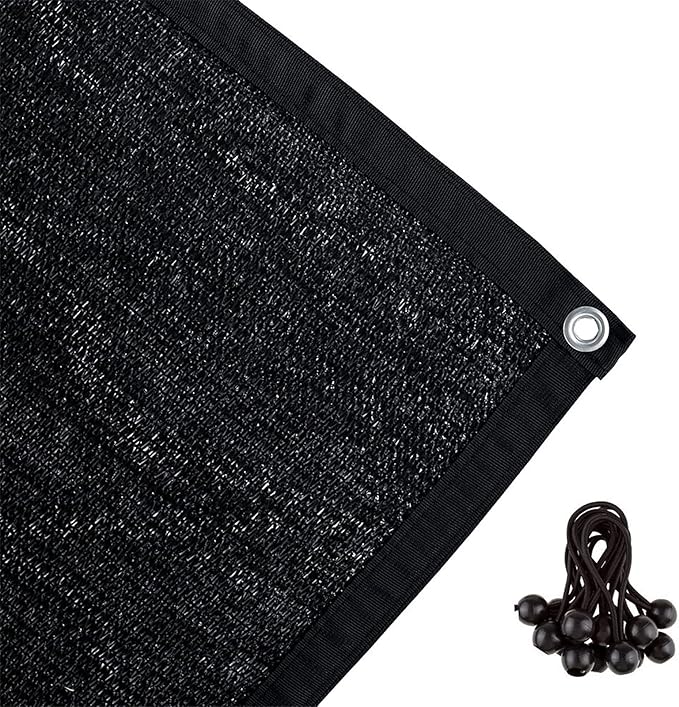Shatex 90% Shade Fabric 6x16ft Sun Shade Cloth with Grommets for Pergola Cover Canopy Black, 12 Bungee Balls