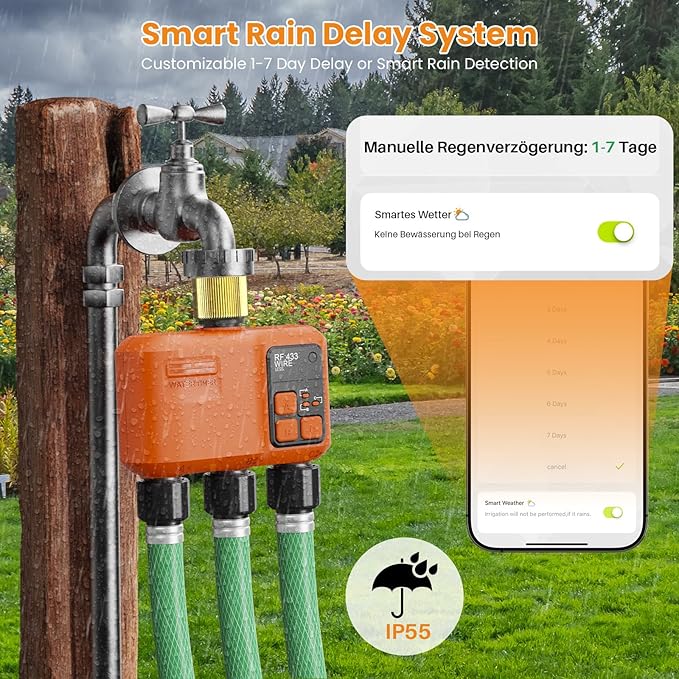 Smart WiFi Sprinkler Timer 3 Zone,WiFi Water Timer for Garden Hose with 984 FT Range,APP & Remote Control,Alexa & Google Voice Compatible,Rain Delay, Manual Mode Sprinkler System