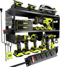 Spampur Power Tool Organizer Wall Mount with Charging Station, 3 Layer Heavy Duty Metal Tool Storage Rack Loads 420lbs with 6 Cordless Drill Holder, Idea Gifts for Men, Garage Workshop