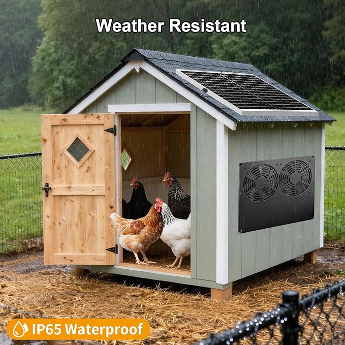 Metal Solar Dual Fan with Battery Day & Night Work Fans, 25W Solar Exhaust Fan for Chicken Coop with 18000mAh Battery, Outdoor Waterproof Greenhouse Solar Powered Fan for Shed, Pet Houses, Ventilation
