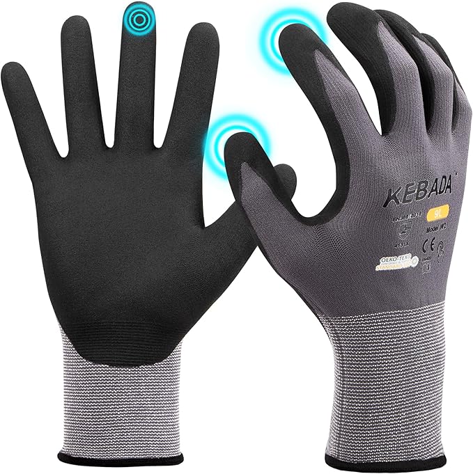 Kebada W2-1 Pairs Safety Work Gloves MicroFoam Nitrile Coated, Breathable & Full Touchscreen Seamless Knit Nylon Gloves for Precision Work, Automotive Tech & Logistics, X-Large