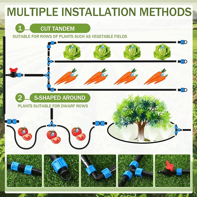 Tondiamo 250 ft 5/8 Inch Drip Tape Irrigation Tubing Kit 8 Mil 6" Spacing Hose Garden Landscape Irrigation System Automatic Equipment for Farms