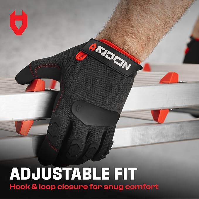 NoCry Heavy Duty Work Gloves for Men - Soft PVC Knuckle Protection - Reinforced Fingers & Thumb Crotches - Padded Palms - Double Stitched with Grip and Touchscreen Tips
